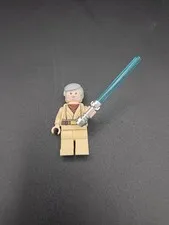 Lego Minifigure Star Wars Obi-Wan Kenobi Old Gray Hair Light Saber