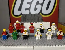 Vintage LEGO Town Racing Minifigure Lot 12 Shell Octan Race Team Drivers 1980s