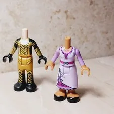 New LEGO Friends doll Figure Lot of 2 Brown Skin Purple Dress Space Gold Suit