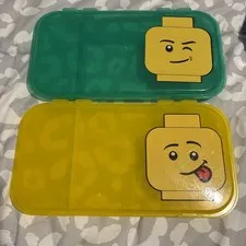 SET OF 2 - Lego Minifigure Storage Case Carry Box Brick Storage BLUE YELLOW NEW