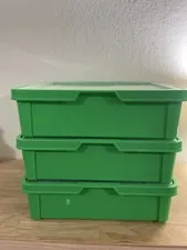 Lot of 3 Vintage 1990 LEGO Dacta Green Storage Boxes Bins with Clear Lids 9922
