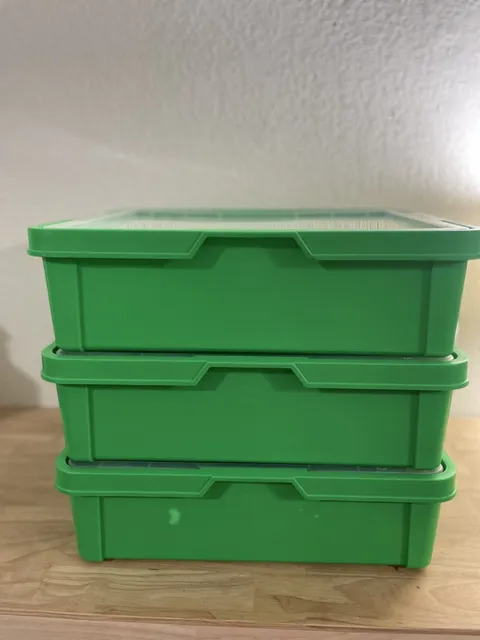 Lot of 3 Vintage 1990 LEGO Dacta Green Storage Boxes Bins with Clear Lids 9922