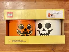 LEGO Small Halloween Edition Storage Head Set 2pcs Orange Pumpkin & White Skull
