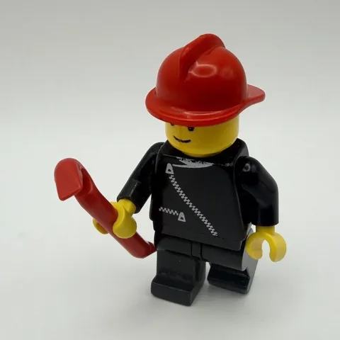 LEGO CUSTOM VINTAGE zip015 - Man in Jacket w/zipper, crowbar, firefighter hat