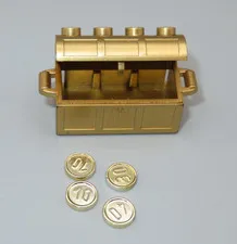 LEGO Treasure Chest container 2x5 Metallic Gold with 4 coins 7622