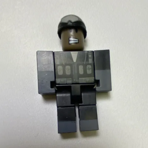 LEGO Minifigure Dark Gray Figure with Helmet mild scratches around body and face