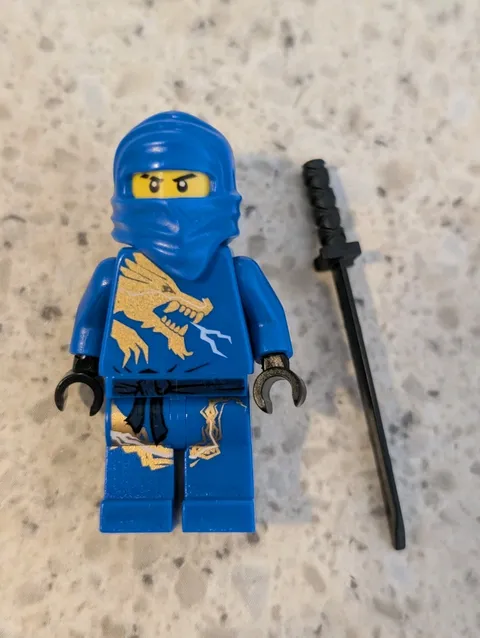LEGO NINJAGO Jay DX  Blue Ninja Minifigure w/ Hood Dragon Torso Print w/ Sword