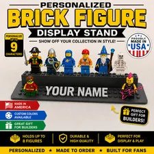 Personalized Brick Figure Display Stand Custom Name Holds 8 Figures Made in USA