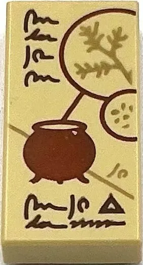 Lego New Tan Tile 1 x 2 w/ Dark Brown Text Dark Orange Cauldron Spell Part