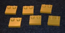 (6) 2x2 Gold Smooth Finishing Tile w/ 2 Pegs on Side Bricks - NEW Lego Parts