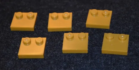 (6) 2x2 Gold Smooth Finishing Tile w/ 2 Pegs on Side Bricks - NEW Lego Parts