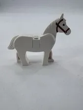Lego White Horse With Dark Orange Brown Bridle Pattern Castle Knights Animal VTG