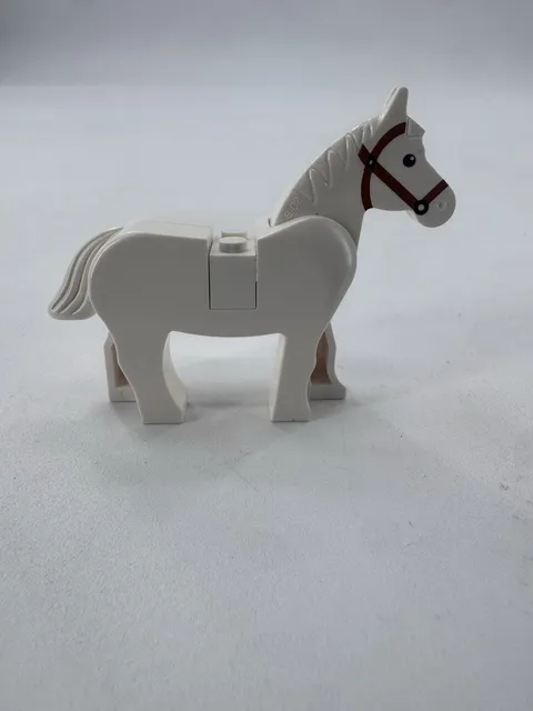 Lego White Horse With Dark Orange Brown Bridle Pattern Castle Knights Animal VTG