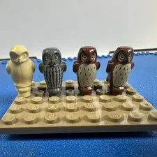 New LEGO Owl Set Lot of 4 Harry Potter Magical Bird Printed Gray Browns