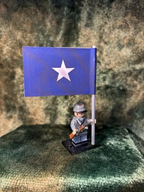 2x 54mm MINI American Civil War Confed Texas + 1x  Bonnie Blue Flag on LEGO POLE