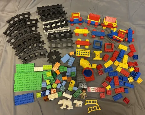Huge LEGO Duplo Lot Trains Tracks Cars Blocks Figures Animals Plates Vintage
