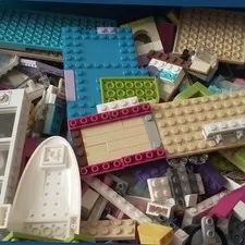 LEGO Multicolor Bulk Lot Mixed Bricks/Plates/Parts With Blue Container 3 Pounds