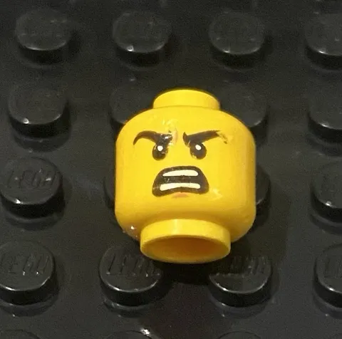 LEGO 2 Sided Yellow Head, Very Upset Angry Mad / Flat Neutral Grin