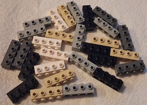 T Lego Lot 28 Modified Brick 1 x 4 w/ Studs on Side Gray Tan White 30414