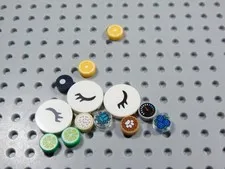 LEGO Lot of 13 Printed Tiles Plates Minifig 1x1 2x2 Lime Orange Cookie Beetle BJ