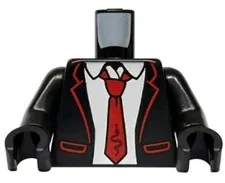 Lego Minifig Torso Jacket with Pockets, Red Tie with Dark Red Snake, Dark Hands
