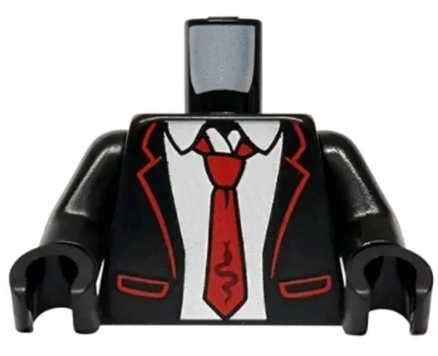 Lego Minifig Torso Jacket with Pockets, Red Tie with Dark Red Snake, Dark Hands