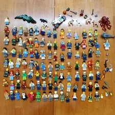 LEGO Minifigure Lot 100+ Figures with accessories City Workers, Pirates, Shark