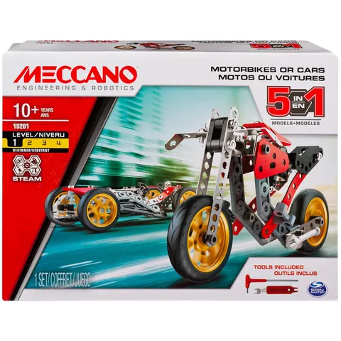 Car and Motorcycle, 5 Models - Invention Case with 132 Parts and 2 Tools...