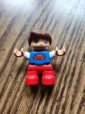 Lego Duplo Figure Boy Blue/Red Clothes With Car Shirt