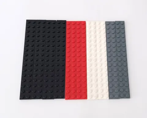 LEGO Part 4282 2 X 16 Mixed Color Plate - Black, Red, White, Dark Gray Lot of 10