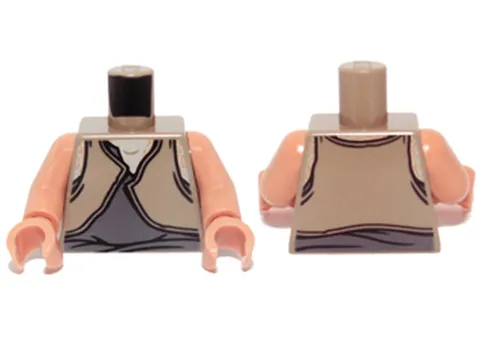 LEGO Dark Tan Torso SW Gungan Dark Bluish Gray / Light Brown Shirts Front and Ba