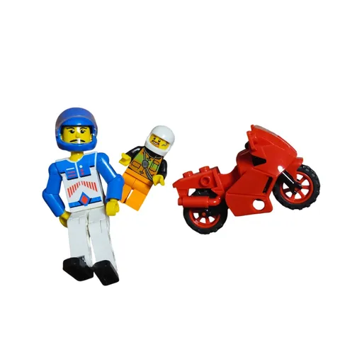 Lot of 3 LEGO Technic Figure Blue White Racer Sportbike Motorcycle Minifigures