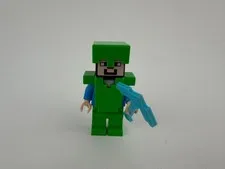 LEGO Minecraft Steve Minifigure Bright Green Armor Helmet Legs w/ Pickaxe