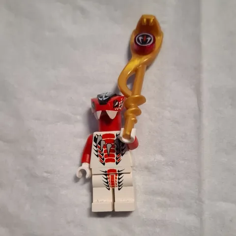 LEGO Red & White Snake Minifigure with Gold Staff Accessory Plastic