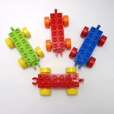 Lego Duplo Train Car Base Wheels 2x6 Lot of 4 Red Blue Green Yellow Orange