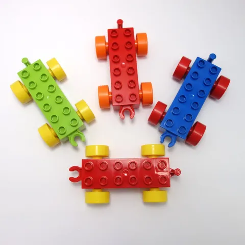 Lego Duplo Train Car Base Wheels 2x6 Lot of 4 Red Blue Green Yellow Orange