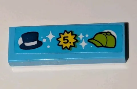 LEGO Medium Azure 1x3 Tile # 5 Top Hat & Lime Baseball Hat Cap Pattern Set 42650