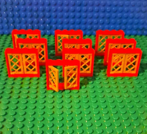 LEGO Window 1x4x3 In Red. With Gold Lattice Panes. Lot Of 10