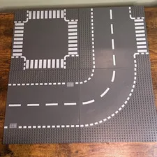 LEGO 4 Base Plates Road Base Street & Crosswalk Plates 10x10 Inches Used
