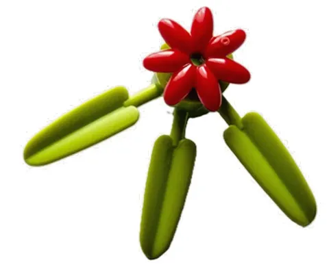 Lego NEW Red FLOWER 7 Thin Petals on Lime Green Bamboo 3 LEAF Plant Part D816