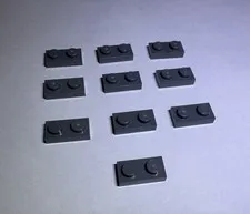 Lego Lot Of 10 1x2 Dark Stone Grey Plates Plate With Studs Part New City