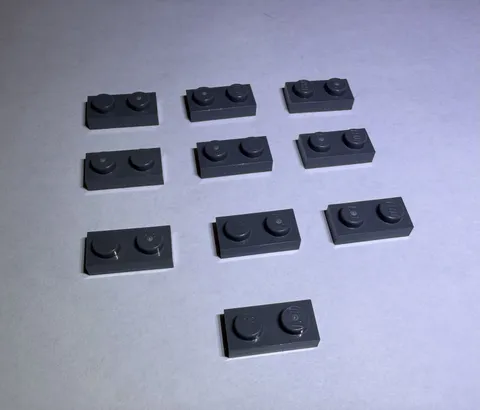 Lego Lot Of 10 1x2 Dark Stone Grey Plates Plate With Studs Part New City