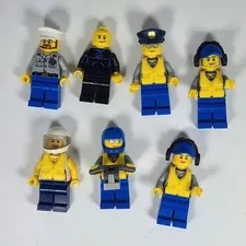 LEGO City Minifigure Lot of 7 Police Diver Construction Airport Crew Figures