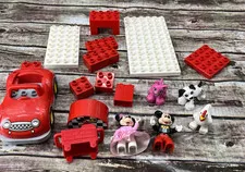 Lot of 17 Red and White Lego Duplo W/Mickey & Minnie Minifigs, Animals, Car
