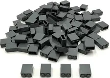 Lego 100 New Dark Bluish Gray Bricks 1 x 2 x 2 Stud w/ Inside Stud Holder Parts