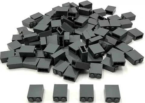 Lego 100 New Dark Bluish Gray Bricks 1 x 2 x 2 Stud w/ Inside Stud Holder Parts
