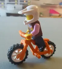 LEGO Minifigure with White Helmet and Orange Bike - NEW