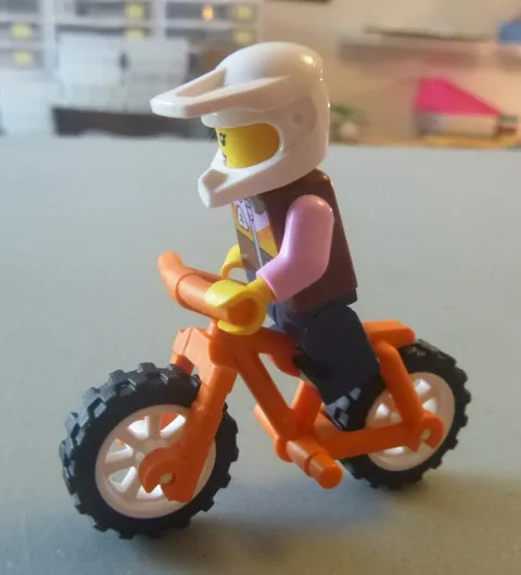 LEGO Minifigure with White Helmet and Orange Bike - NEW