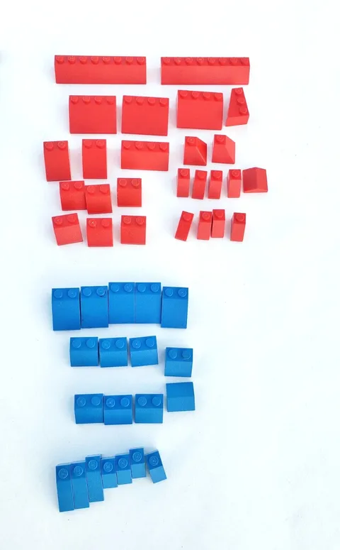 Lego Vintage Sloped Bricks  Red and Blue  3039, 3298, 3297. 3040, Roof