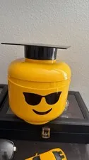 LEGO Minifigure Head Storage Container Yellow/Black w/ Graduation Cap